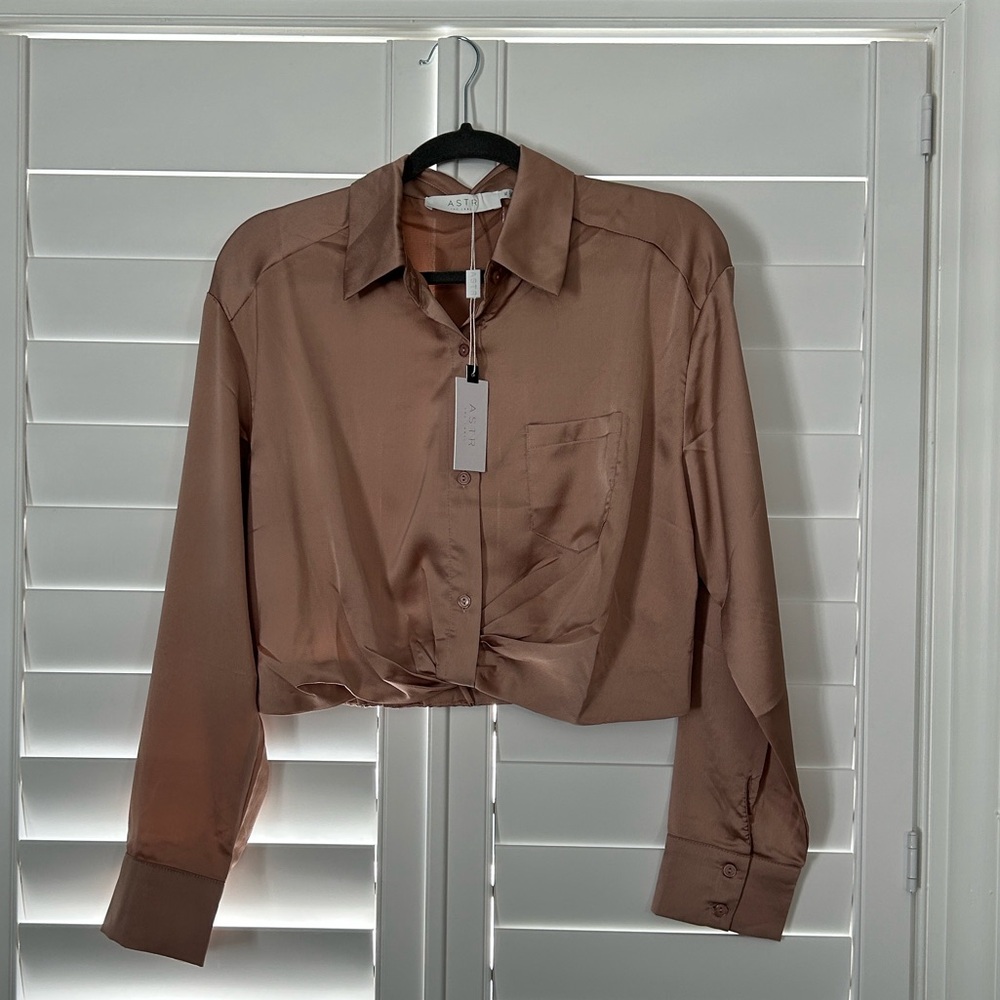 Blush Satin Cropped Blouse